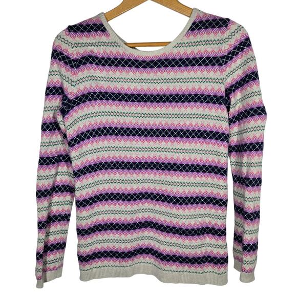Talbots Fair Isle Medium Zip Back Knit Sweater Striped Nordic Cozy Bright - Picture 1 of 7